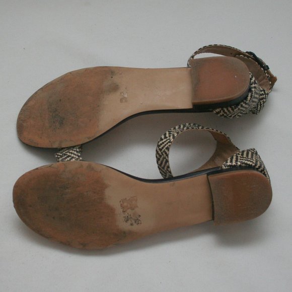 J CREW Size 7.5 C5128 Black & Ivory Low Heeled Ankle Strap Sandals - Picture 7 of 10
